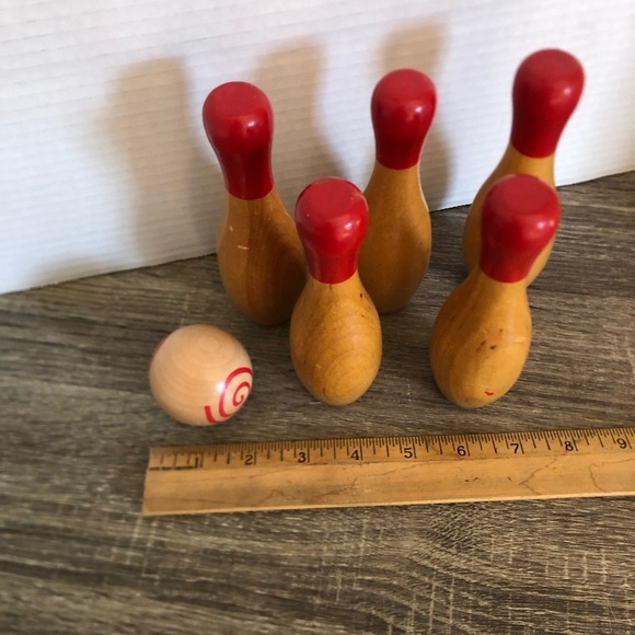 Classic Wooden Five Pin Bowling Set with Red Accents - Picture 10 of 11